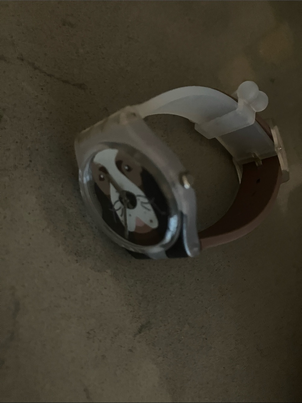 White Silicone Strap Analog Watch with Cat Face Dial